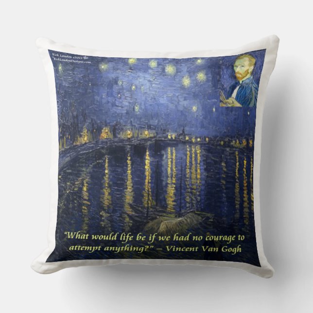 Van Gogh Starry Night On Rhone Cotton Throw Pillow (Front)