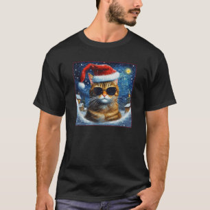 Van Gogh Starry Night Orange Tabby Cat Christmas T-Shirt
