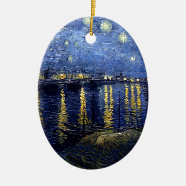 Van Gogh Starry Night Over Rhone Ceramic Ornament (Front)