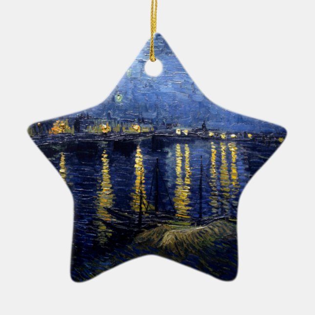 Van Gogh Starry Night Over Rhone Ceramic Ornament (Front)