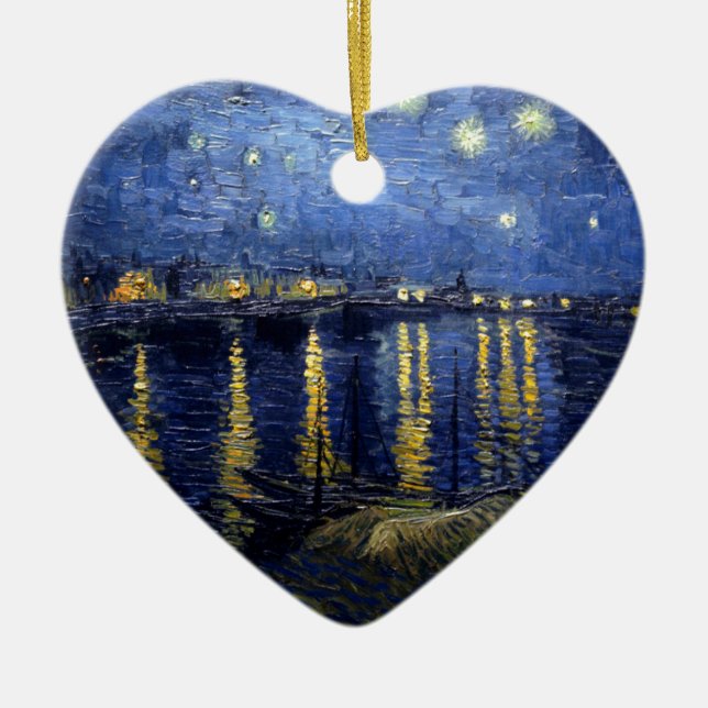 Van Gogh Starry Night Over Rhone Ceramic Ornament (Front)