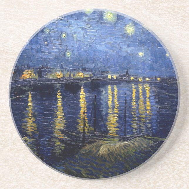 Van Gogh Starry Night Over Rhone Drink Coaster (Front)