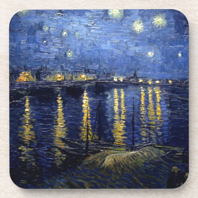 Van Gogh Starry Night Over Rhone Drink Coaster (Front)