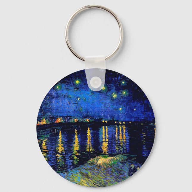 Van Gogh Starry Night Over Rhone  (F474) Fine Art Keychain (Front)