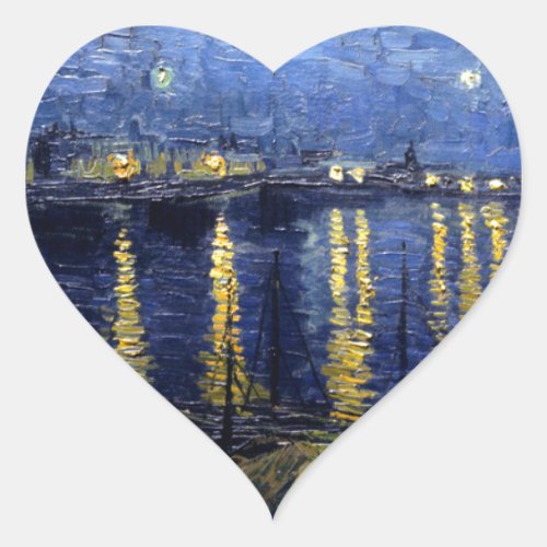 Van Gogh Starry Night Over Rhone Heart Sticker