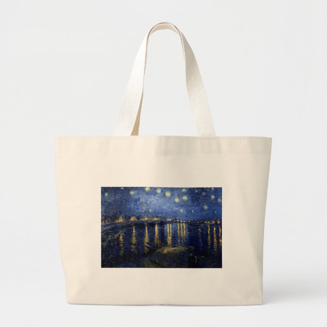 Van Gogh Starry Night Over Rhone Large Tote Bag (Front)