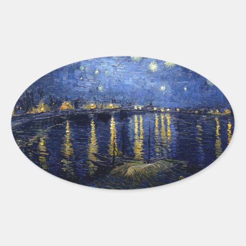 Van Gogh Starry Night Over Rhone Oval Sticker