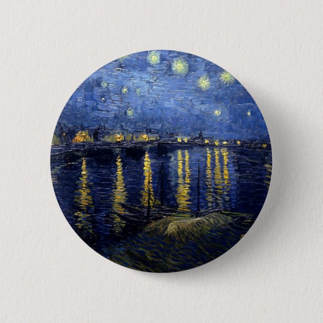 Van Gogh Starry Night Over Rhone Pinback Button (Front)