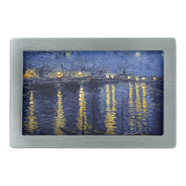 Van Gogh Starry Night Over Rhone Rectangular Belt Buckle (Front)