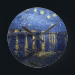 Van Gogh Starry Night Over Rhone Round Clock<br><div class="desc">Vincent Van Gogh Landscape and Seascape Painting Series - Starry Blue Night over the Rhone</div>