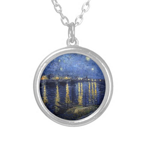 Van Gogh Starry Night Over Rhone Silver Plated Necklace