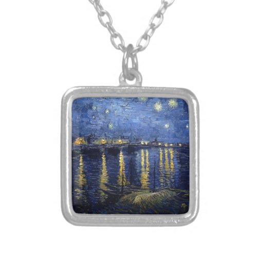 Van Gogh Starry Night Over Rhone Silver Plated Necklace