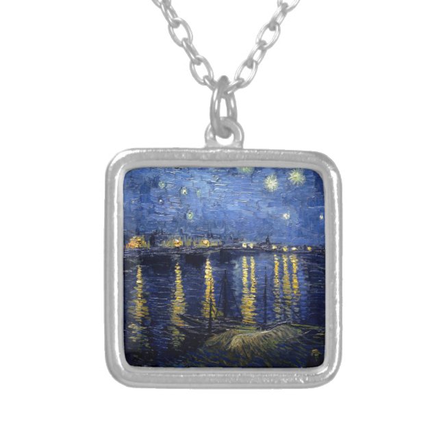 Van Gogh Starry Night Over Rhone Silver Plated Necklace (Front)