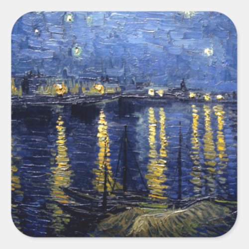 Van Gogh Starry Night Over Rhone Square Sticker