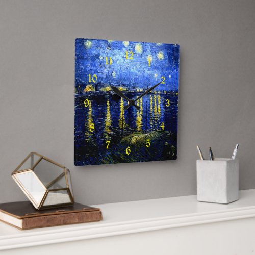 Van Gogh Starry Night over Rhone Square Wall Clock