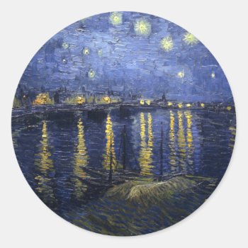 Van Gogh - Starry Night Over The Rhone (1888) Classic Round Sticker by wesleyowns at Zazzle