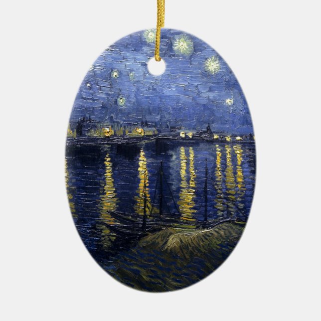 Van Gogh Starry Night Over The Rhone Ceramic Ornament (Front)
