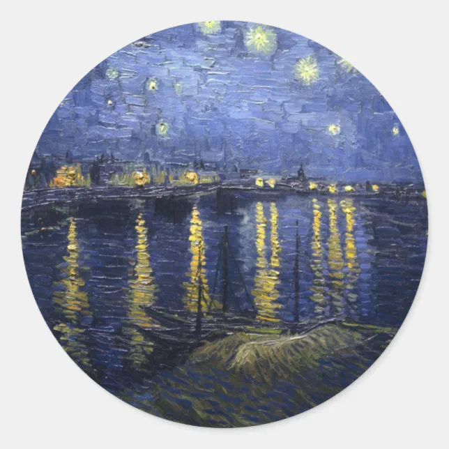 Van Gogh Starry Night Over the Rhone Classic Round Sticker | Zazzle
