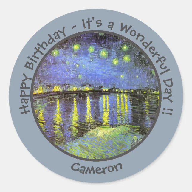 van Gogh Starry Night Over the Rhone Party Items Classic Round Sticker ...