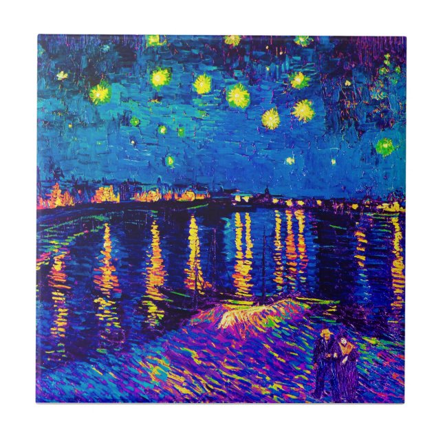 Van Gogh - Starry Night Over The Rhone Pop Art Tile (Front)