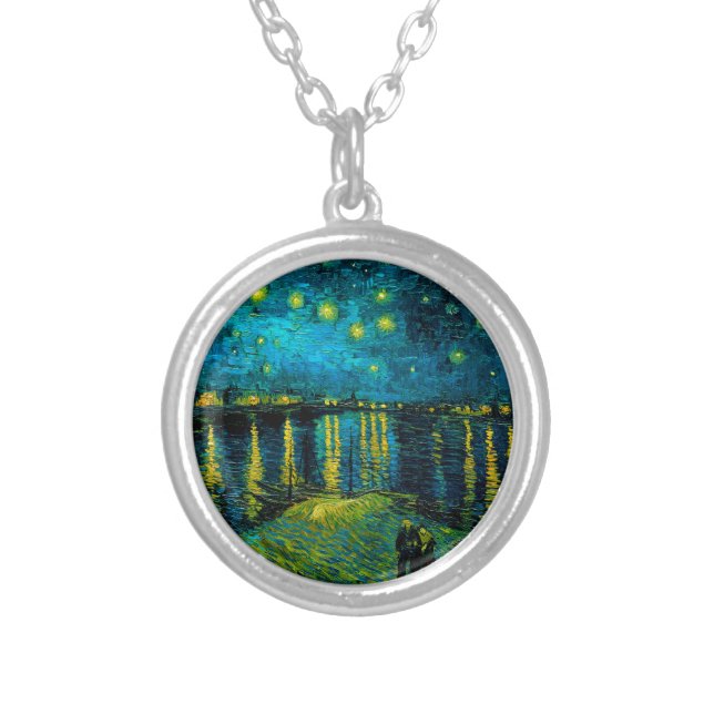 Van Gogh Starry Night Over the Rhône  Silver Plated Necklace (Front)