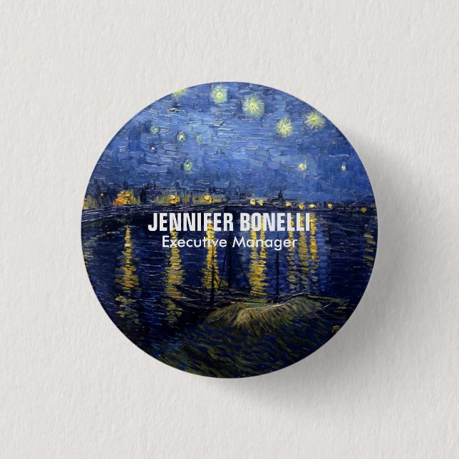 Van Gogh Starry Night Painting Add Your Name Button (Front)