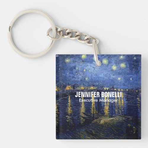 Van Gogh Starry Night Painting Add Your Name Keychain