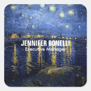 Van Gogh Starry Night Painting Add Your Name Square Sticker