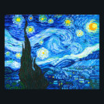 Van Gogh Starry Night Photo Print<br><div class="desc">Photo Print featuring Vincent van Gogh’s oil painting The Starry Night (1889). Inspired by his stay at an asylum,  the art depicts a village underneath a night sky of blue and yellow moon and stars. A great gift for fans of Post-Impressionism and Dutch art.</div>