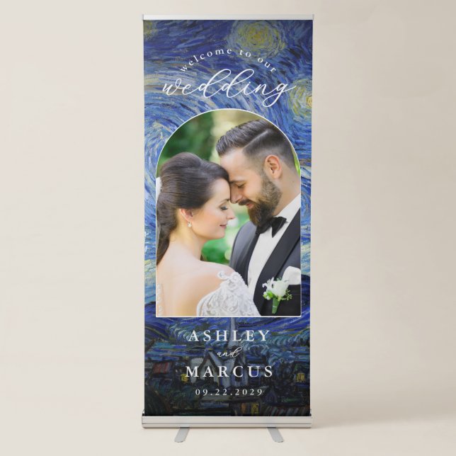 Van Gogh Starry Night Photo Welcome Wedding Retractable Banner (Front)