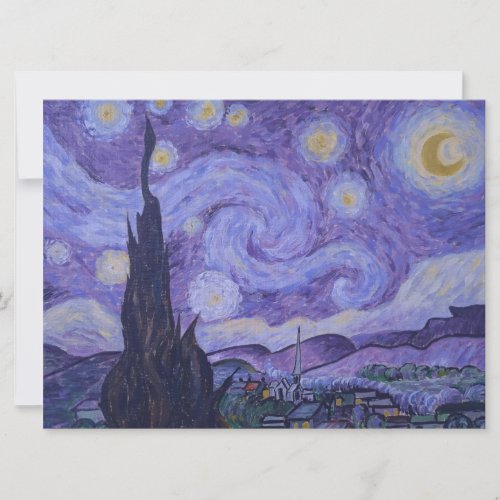 Van Gogh Starry Night Purple Art Print Flat Card