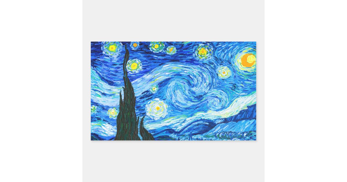 Van Gogh Starry Night Rectangular Sticker | Zazzle