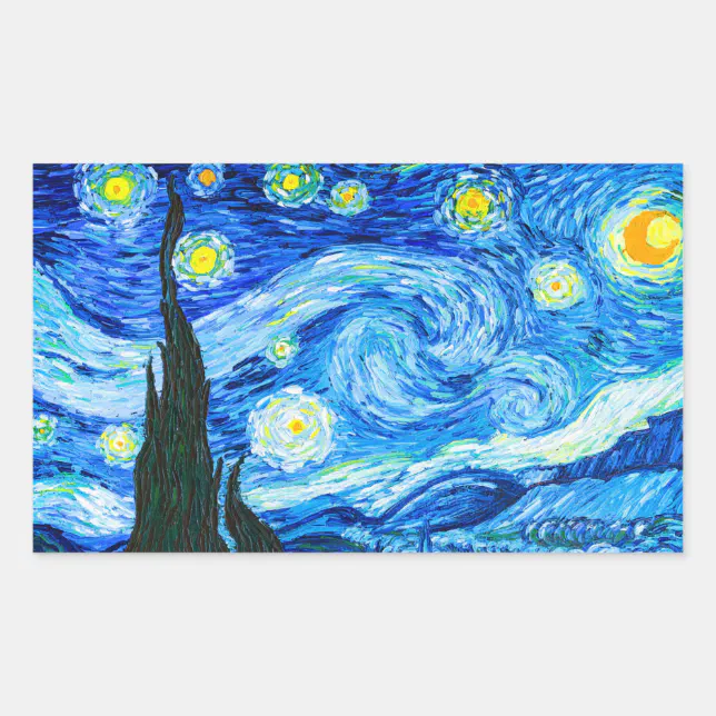 Van Gogh Starry Night Rectangular Sticker | Zazzle
