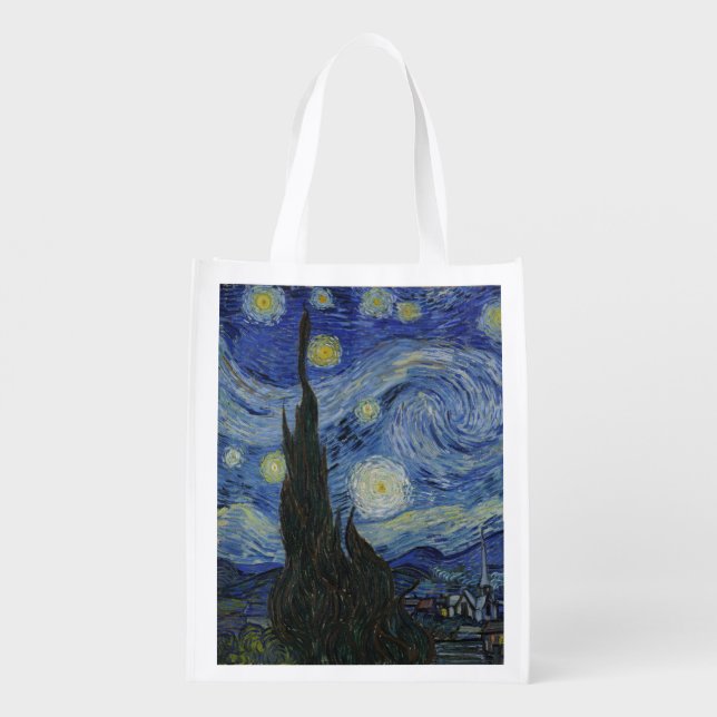 Van Gogh Starry Night Reusable Grocery Bag (Back)