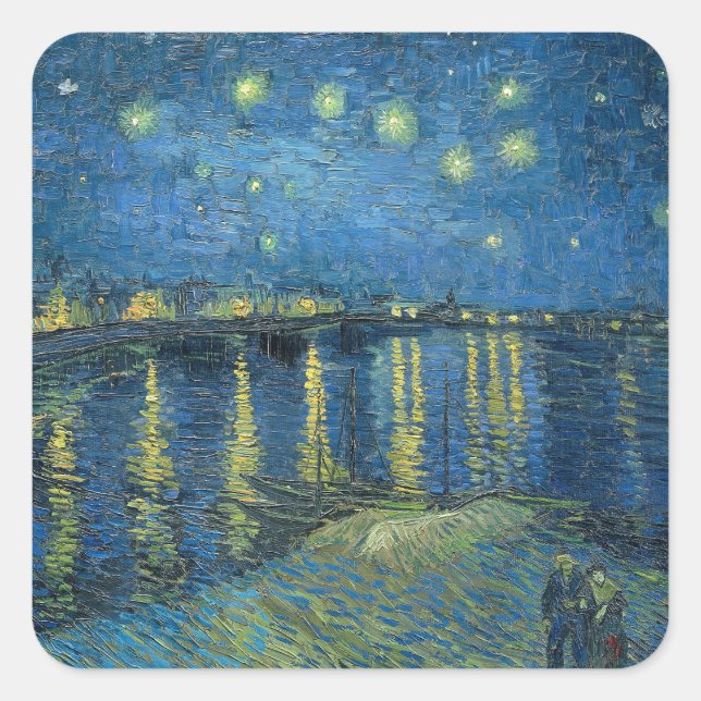 Van Gogh Starry Night Rhone Painting Square Sticker (Front)