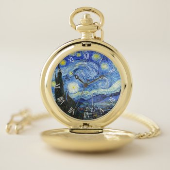 Van Gogh Starry Night Roman Numerals Pocket Watch by museumofart at Zazzle