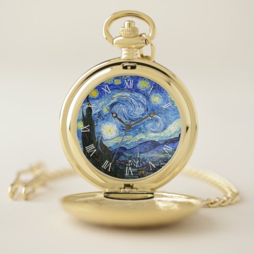 VAN GOGH Starry Night Roman Numerals Pocket Watch