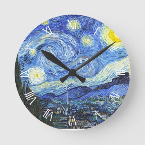 Van Gogh Starry Night Roman Numerals Round Clock