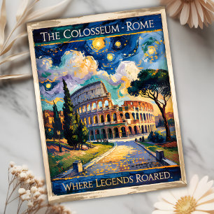 Van Gogh Starry Night Rome Italy Colosseum Travel Postcard