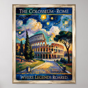 Van Gogh Starry Night Rome Italy Colosseum Travel Poster