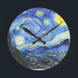 Van Gogh Starry Night Round Clock<br><div class="desc">"van gogh",  vincent,  starry night,  painting,  famous,  vintage,  stars,  sky,  art,  blue</div>