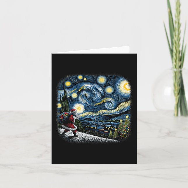 Van Gogh Starry Night Santa Christmas Winter Snowy Card (Front)