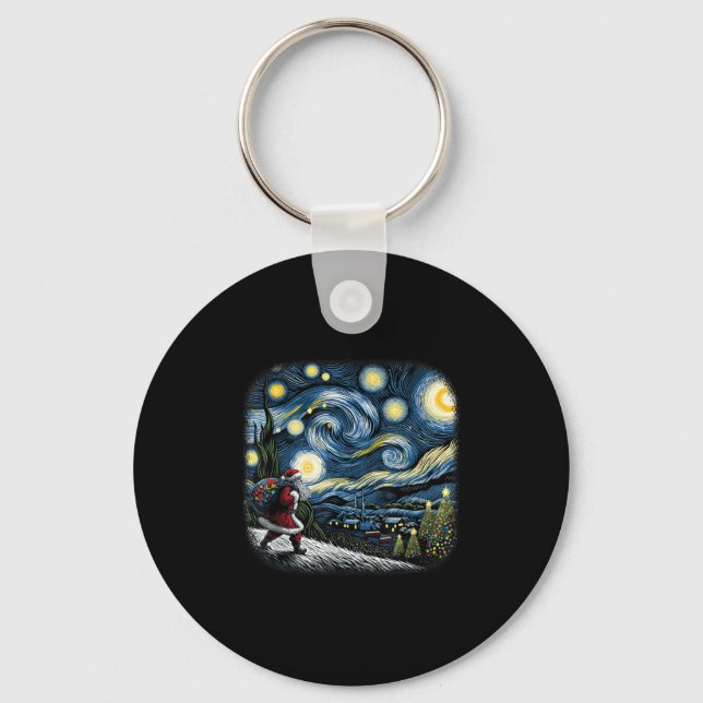 Van Gogh Starry Night Santa Christmas Winter Snowy Keychain (Front)