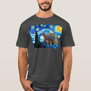 Van Gogh Starry Night Sea Turtle Art Painting T-Shirt