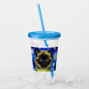 Van Gogh Starry Night Siamese Cat Acrylic Tumbler
