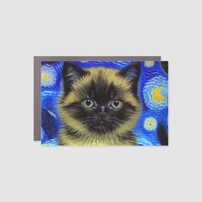 Van Gogh Starry Night Siamese Cat Car Magnet (Front)