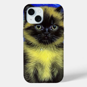Van Gogh Starry Night Siamese Cat iPhone 15 Case