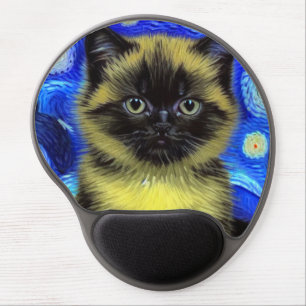 Van Gogh Starry Night Siamese Cat Gel Mouse Pad