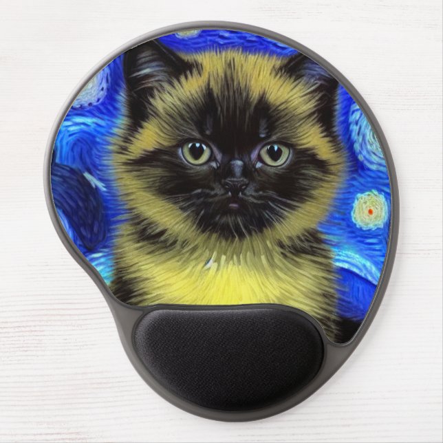 Van Gogh Starry Night Siamese Cat Gel Mouse Pad (Front)