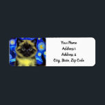 Van Gogh Starry Night Siamese Cat Label<br><div class="desc">Return Address Labels featuring a Siamese cat in Van Gogh’s painting Starry Night! This fluffy beauty poses in front of a blue night sky with shining moon and stars. A cozy gift for cat lovers and Dutch art collectors!</div>